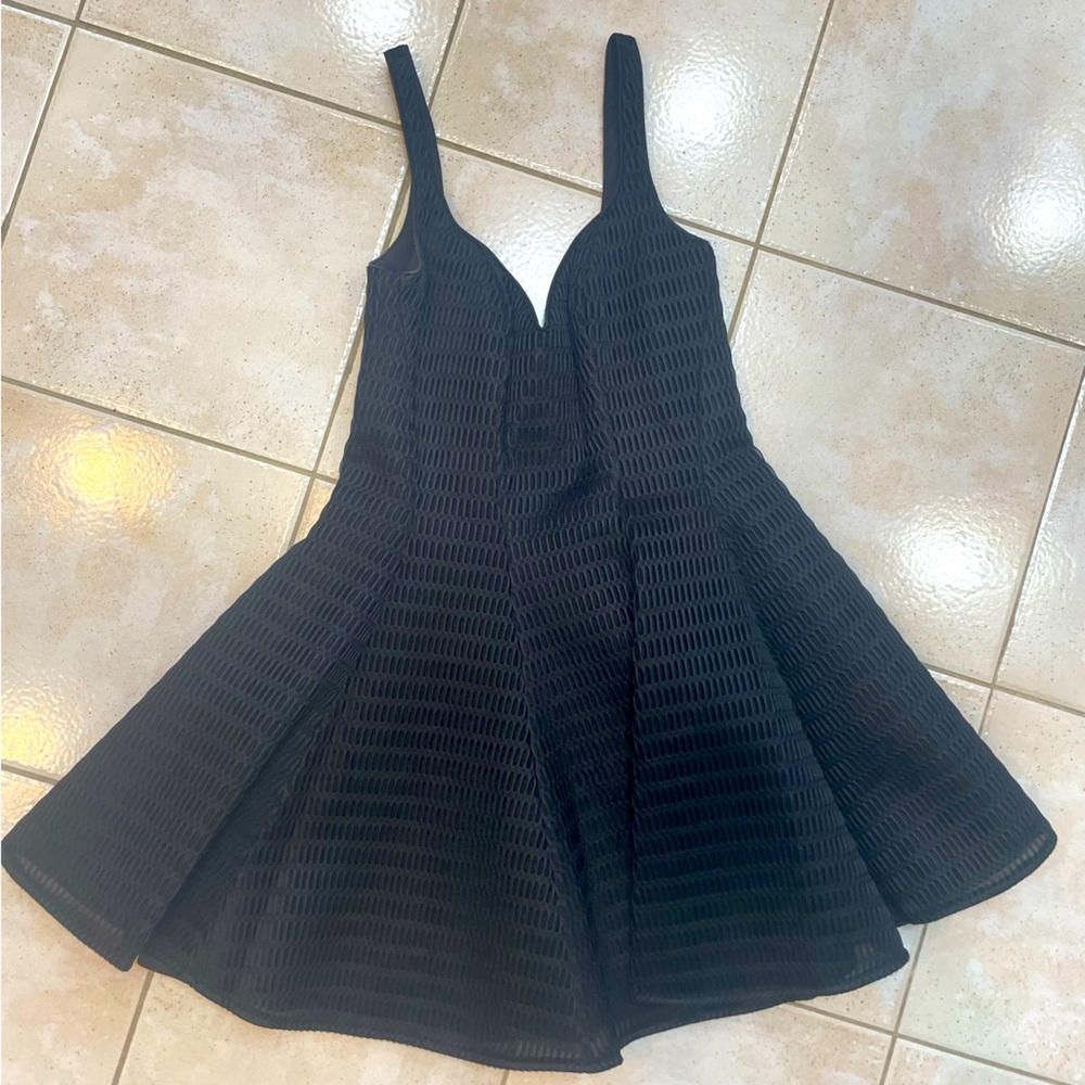 La Femme Black Textured Mini Dress